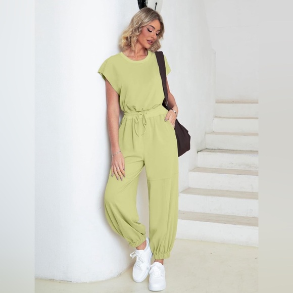 Casual One Piece Jumpsuits Loose Open Back Workout Onesie Outfits With Pockets - Picture 3 of 8